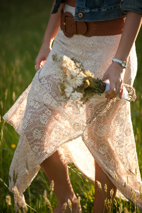lace, dried bouquet, justin and mary, lace skirt