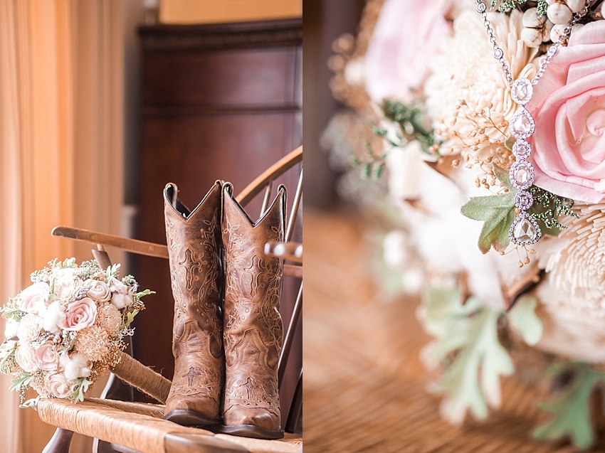 Bride Details, Bouquet, Cowgirl Boots