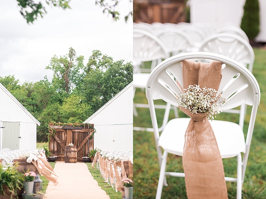Rustic Wedding Details, Barn Wood Ceremony, Burlap, Baby's Breath